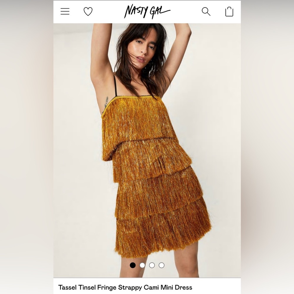 Gold Tassel Tinsel Fringe Strappy Cami Mini Dress Sz 8 - Eras Tour Approved!